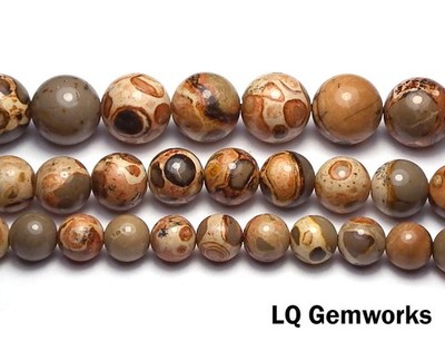 15'' Strand AMERICAN LEOPARD JASPER 4-6-8-10mm Round Beads NATURAL
