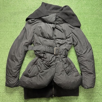 NEW Ermanno Scervino Belted Black Puffer Down Jacket Coat with Knit Panel 38 XS