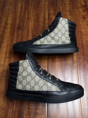 Gucci GG Supreme Monogram Black Beige High Men Leather Sneaker - Size 9G 9.5US