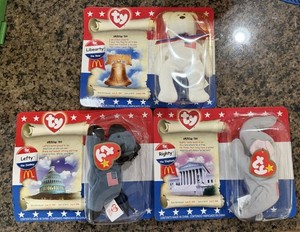 Ty McDonalds Teenie Beanie Babies American Trio Libearty Lefty Righty Set 2000