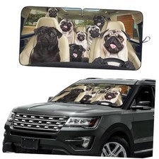 Cute Pug Dog Family Funny Windshield Sun Shade for Car SUV Truck 59x29