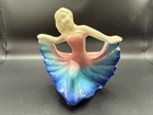Vintage Art Deco Dancing Lady Planter Hull? Shawnee? USA Pottery Purple Blue 5"