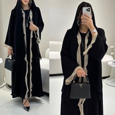 New Eid Women Abaya Muslim Fashion Lace Long Sleeves Loose Cardigan Party Dress