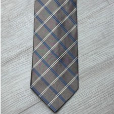 Joseph  Feiss International Mens Silk Tie Brown Blue Plaid Diagonal Pattern