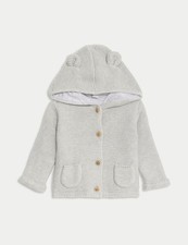 Marks & Spencer Baby Grey Cotton Notch neck Long sleeved Cardigan - M&S