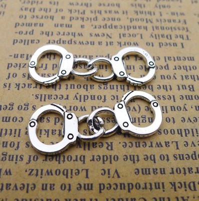 6/15PCS Silver Tone 3D Handcuff Charm Pendant, Prison, Jail 12X32mm JHS66-LD965