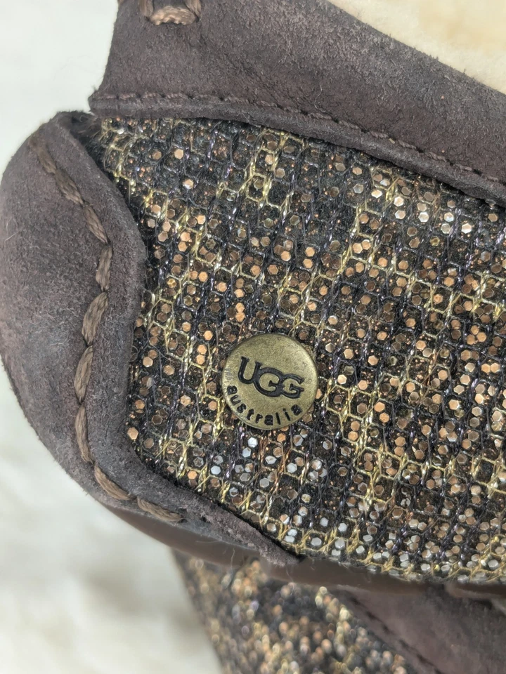 UGG Australia Ansley блестящий коричневый леопард тапочки мокасины США размер 6 ЕС 37 - Изображение 3 из 4