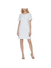 TOMMY HILFIGER Womens Ivory Scuba Crepe Front Short Sleeve Shift Dress 10