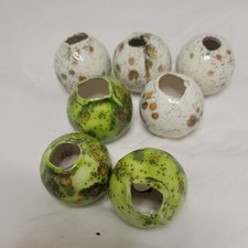 Vintage Lot Of 7 Ceramic Macrame Beads Multicolor Splatter Drip Glazed MCM Boho