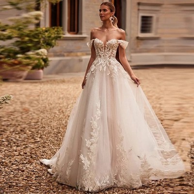 Modern Off the Shoulder Wedding Dresses For Woman Bride Lace Appliques Vestidos