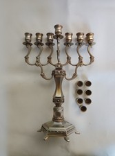 Candelabro Menorah in Rame Placcatura Argento lucido 7 bracci ebraico