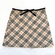 Burberry Nova Check Plaid Wool Skirt Girls Size 6 120 Beige Winter Autumn Bow