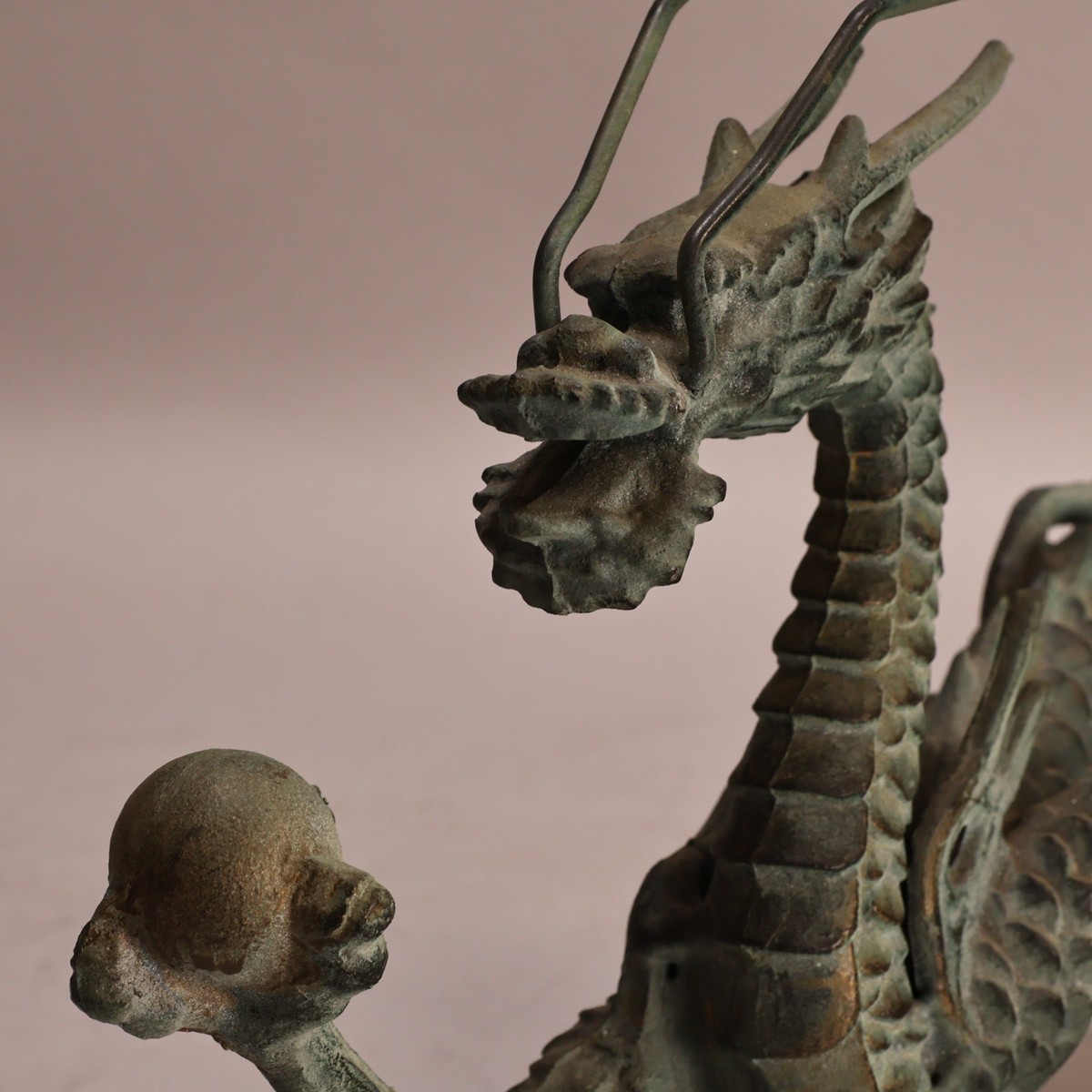 Japanese Bronze Dragon Holding a Wish-Fulfilling Jewel Statue 13.6