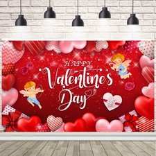 AIBIIN Happy Valentines Day Backdrop Valentine's Banner 6x3.6ft, Red