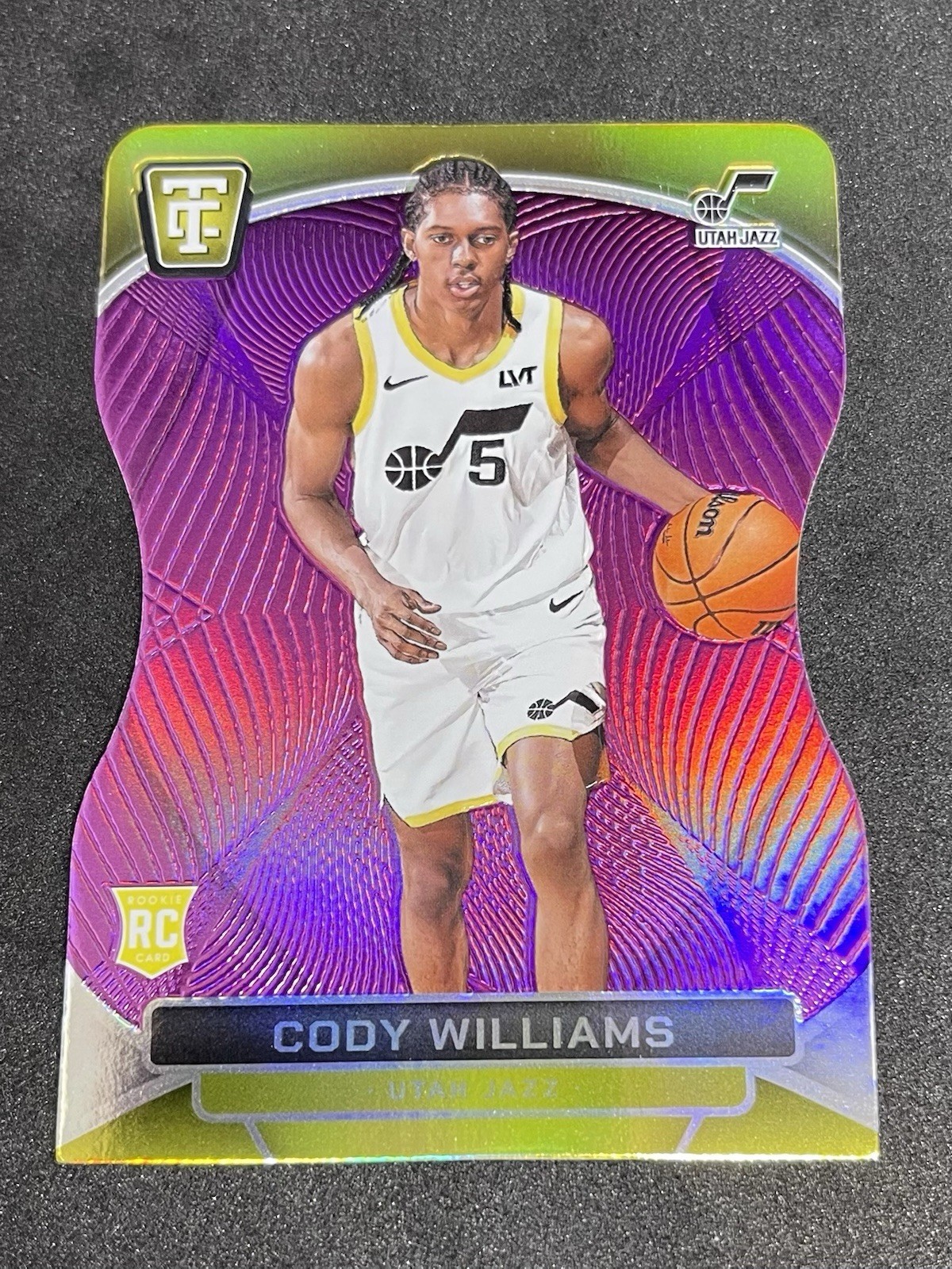 24-25 Certified Cody Williams Purple Die Cut Platinum Mirror /49 Jazz Rookie RC