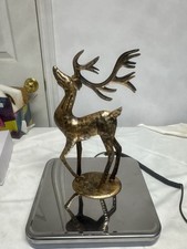 Brushed Gold Metal Reindeer Figurine with Large Antlers, 14"