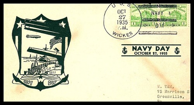 #ad #ad USS WICKES DD 75 NAVY DAY OCT 27 1935 PATRIOTIC NAVAL COVER ESCW $4.75
