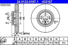 2x ATE Bremsscheibe 24.0132-0167.1 f&uuml;r MERCEDES GL KLASSE X164 W164 320 CDI 350