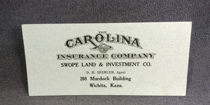 1940s Ink blotter Carolina Insurance Company Swope Land Wichita Kansas Ad M31