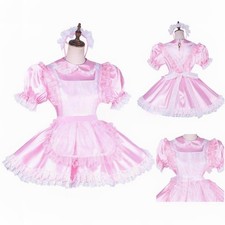 Maid Girl Sissy Lockable Pink satin Dress cosplay costumes CD/TV Tailor-made