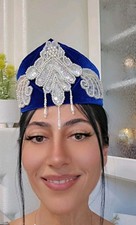 Headdress Armenian Traditional Cultural Women's Dance Costume Headpiece Blue