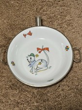 Vintage Baby Food Warmer Ceramic Metal old Nursery Rhyme Metal Spout W/Handles
