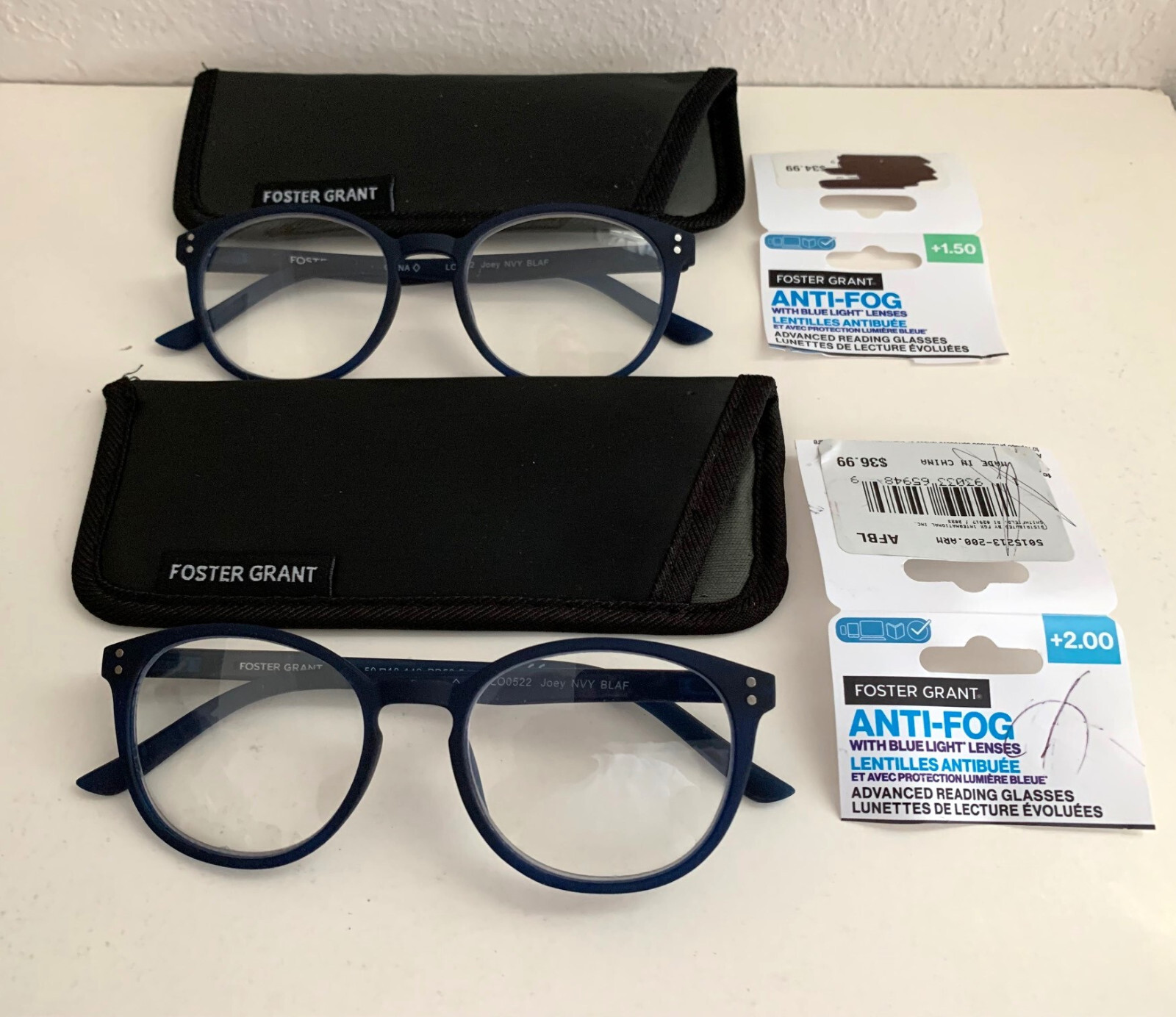 Foster Grant Joey Navy Full Magnification Anti-Fog Blue Light Readers Qty Disc.