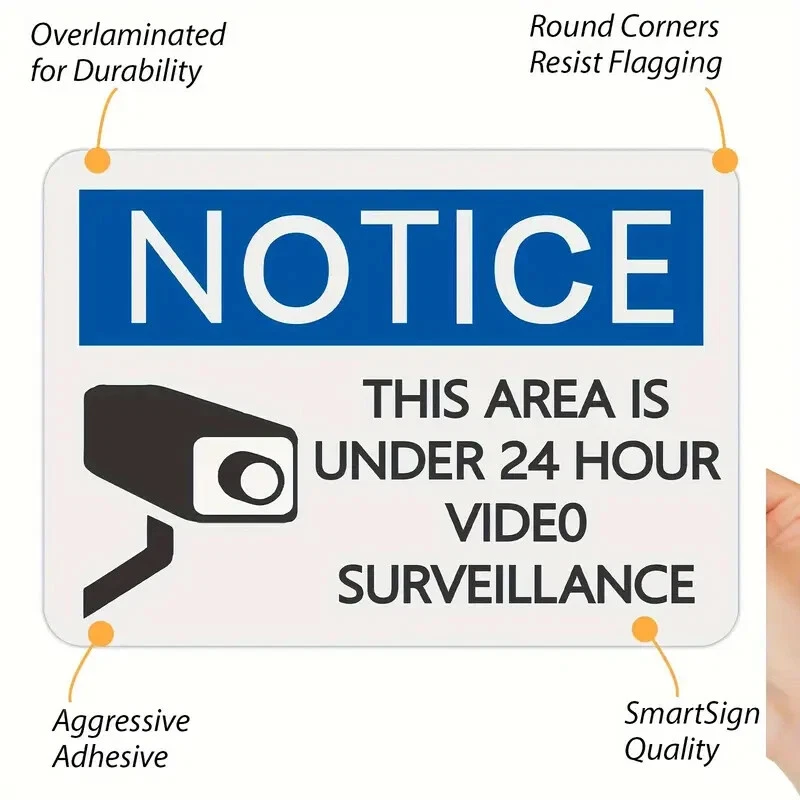 4pcs Vinyl Stickers, 5 x7 inch Notice of Video Surveillance Sticker Label Decal - Image 4 of 4