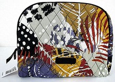 Vera Bradley Large Cosmetic Bag Painted Feathers Brown Toiletry Designer Zip New