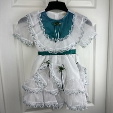 Vtg Pageant Dress Party Full Circle Rose Ruffles Satin Lace Sheer Layer Teal Sz5