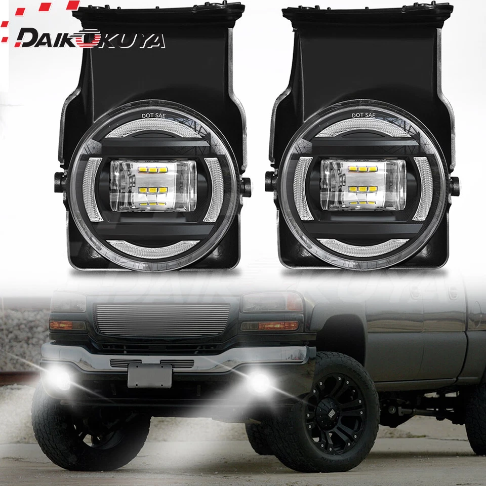Par de luces antiniebla LED + DRL para 2003-05 06 GMC Sierra 1500 2500 HD 3500 lámparas de parachoques Foto 2 de 4