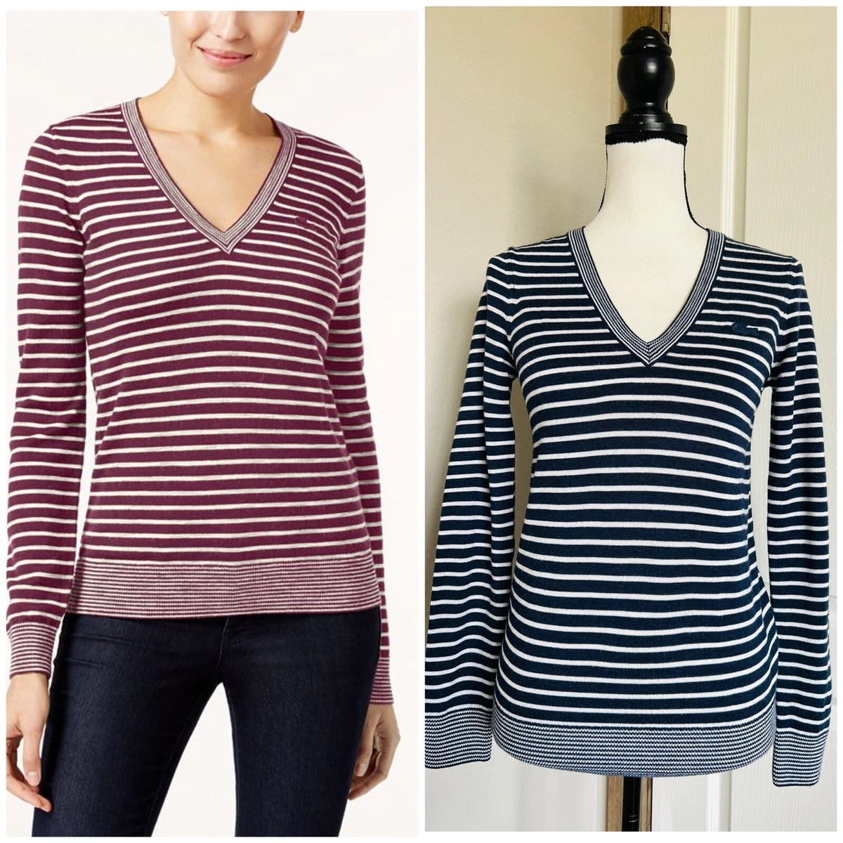Lacoste women's sale v neck sweater