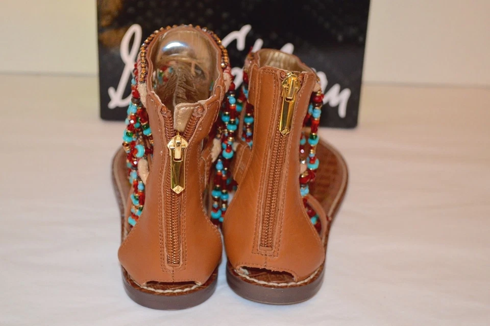 New $130 Sam Edelman Gabriel Saddle Brown Leather Sandal Bead Thong Boho 7.5 - Image 3 of 4