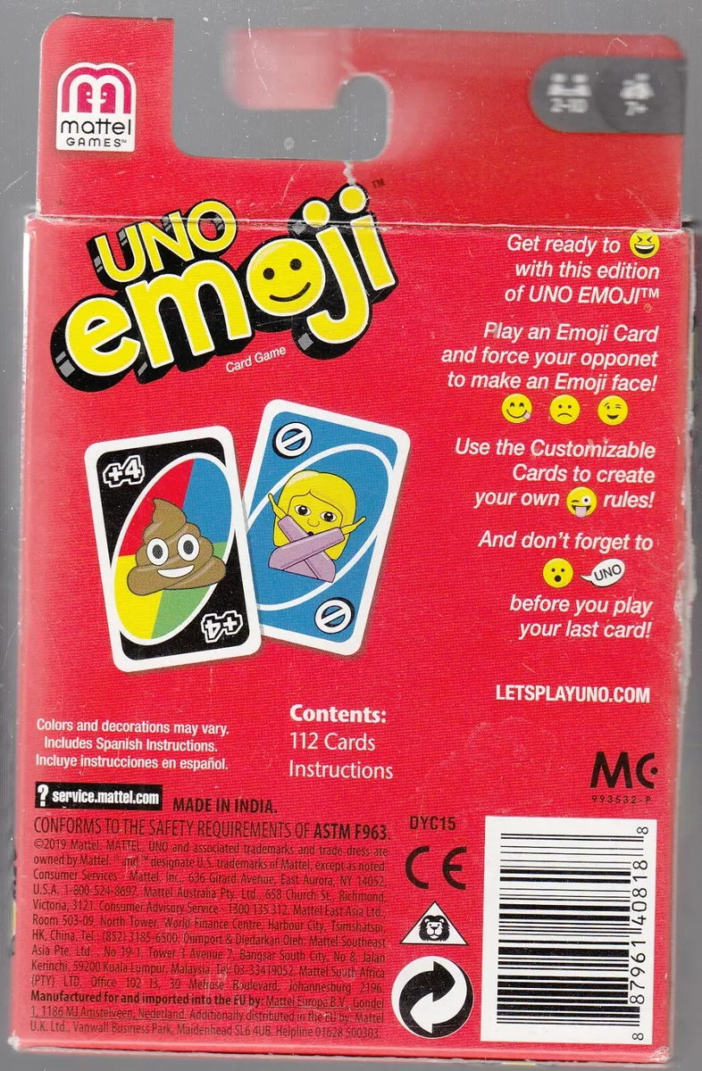 Mattel Games UNO Emojis Original Pack, Multicolor, Special Rule Extra  Cards, NEW