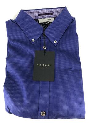 Ted Baker Langarm Geo Spot Dobby Shirt Navy Größe 4 TD015 HH 11