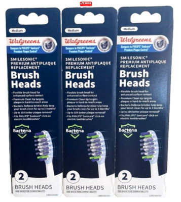 Lot of 3 Walgreens Smilesonic Premium Anti Plaque Replacement Brush Heads - 2 Ea