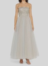 4995 Reem Acra Womens Gray Strapless Geometric Bead Embellished Gown Dress Sz 2