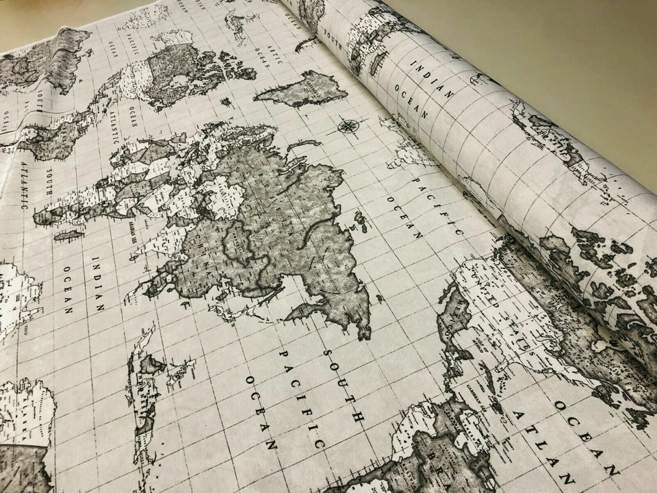 Teflon World Map Soft Tablecloth PU Coated Outdoor Fabric 140cm wide - Grey - Image 4 of 4