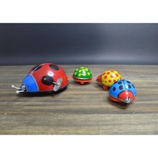 Vintage Ladybug Wind-Up Toy Metal Tin Babies in Tow Garden Critter Collectible