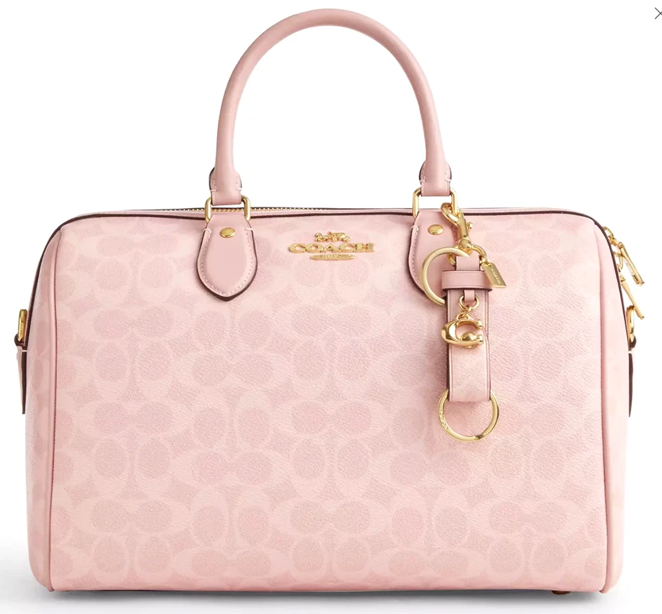 🩷Coach Trigger Snap Bag Charm - CAU86 Polvo Rosa Firma Lona Llavero-NUEVO CON ETIQUETAS Foto 3 de 3