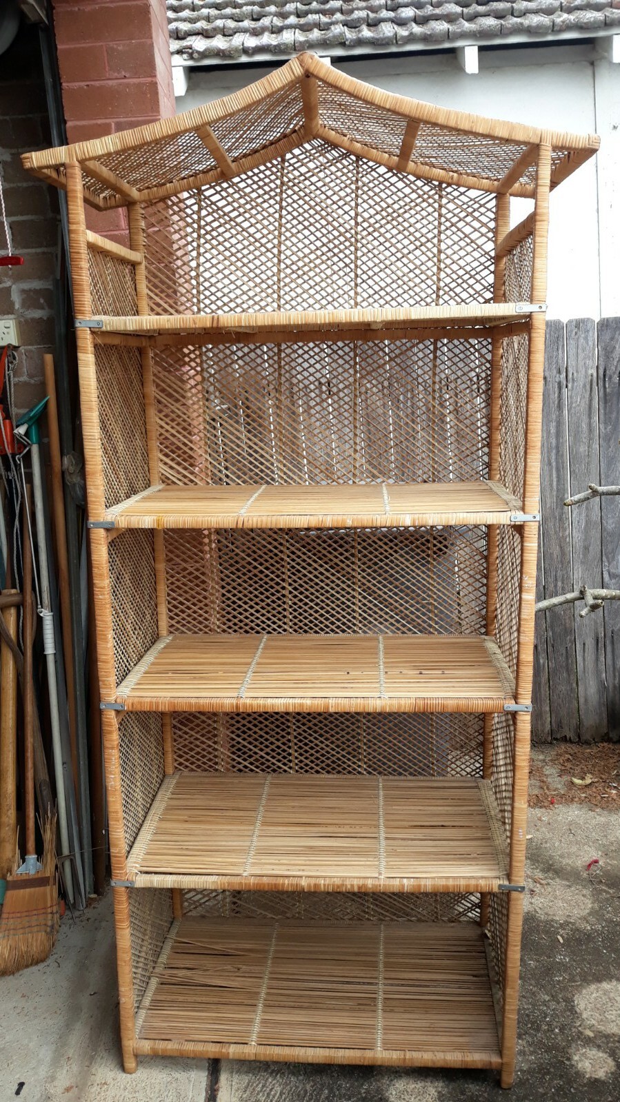 Large Vintage Cane Shelving Unit eBay