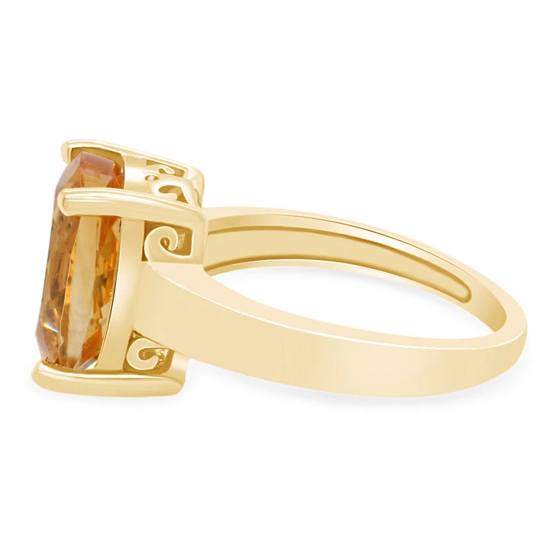Anillo de compromiso solitario citrino corte cojín chapado en oro amarillo de 14K Foto 4 de 4