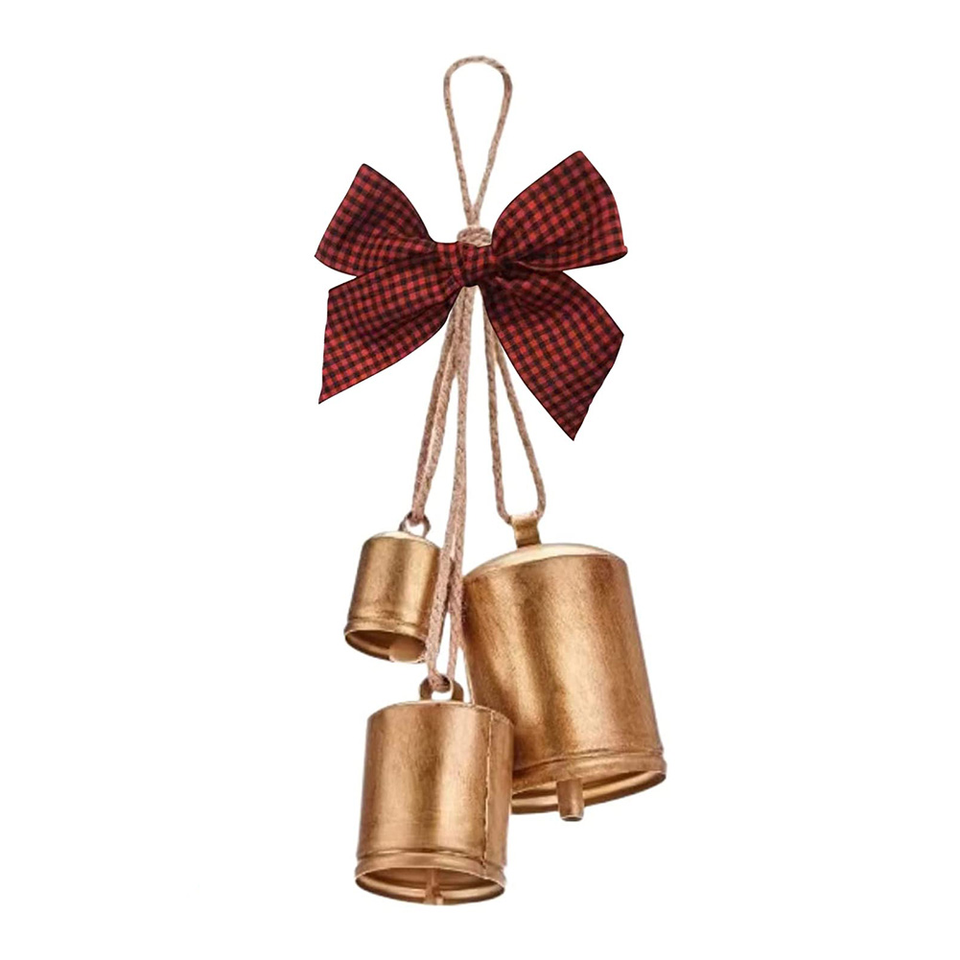 Shabby Chic Country Style Brass Cow Bells Handcrafted Hanging Wall