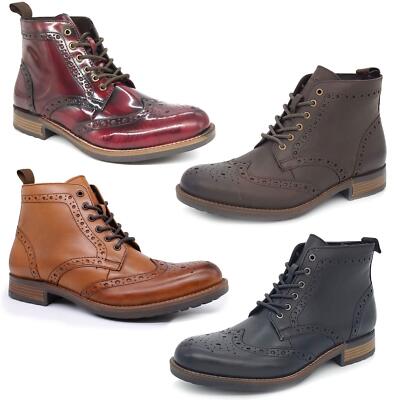 Brogue Herren Schnürleder Stiefel zum Anziehen Stollen HX London Kingston