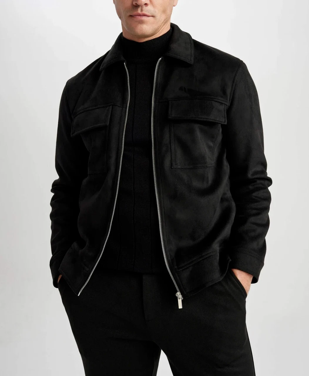 Leather Trucker Jacket for Men Black Pure Suede Custom Made Size S M L XXL 3XL