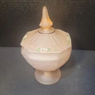 Vintage Hocking Mayfair Satin Glass Handpainted Decorated Pink Lidded Candy Dish