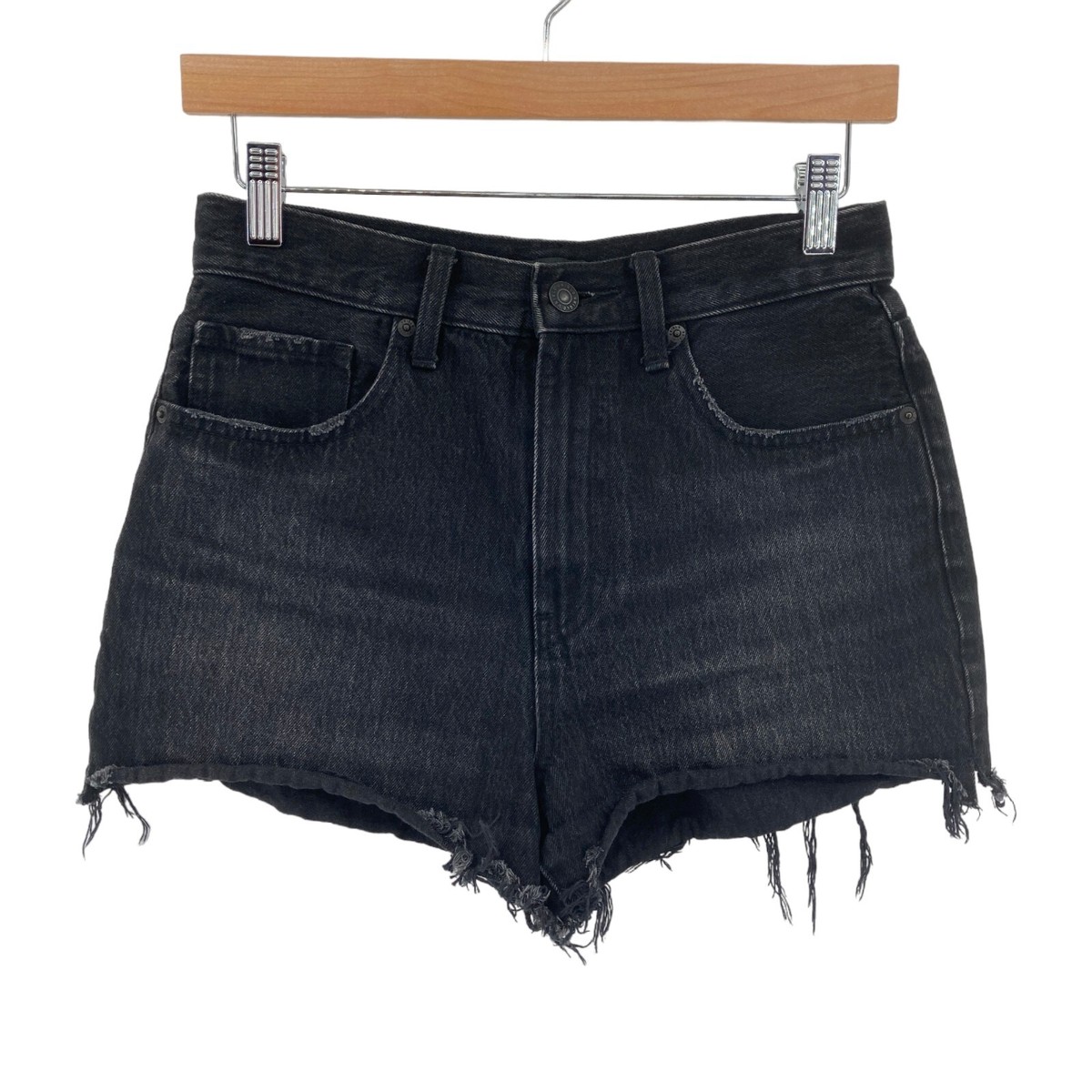 Uniqlo Denim Shorts Womens Black Pockets High Rise Distressed