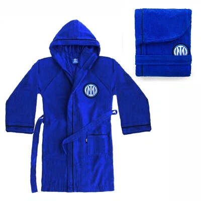 HERMET Accappatoio F.C Inter bambino in microspugna di cotone Blu 4 6 8 10 12 14 anni