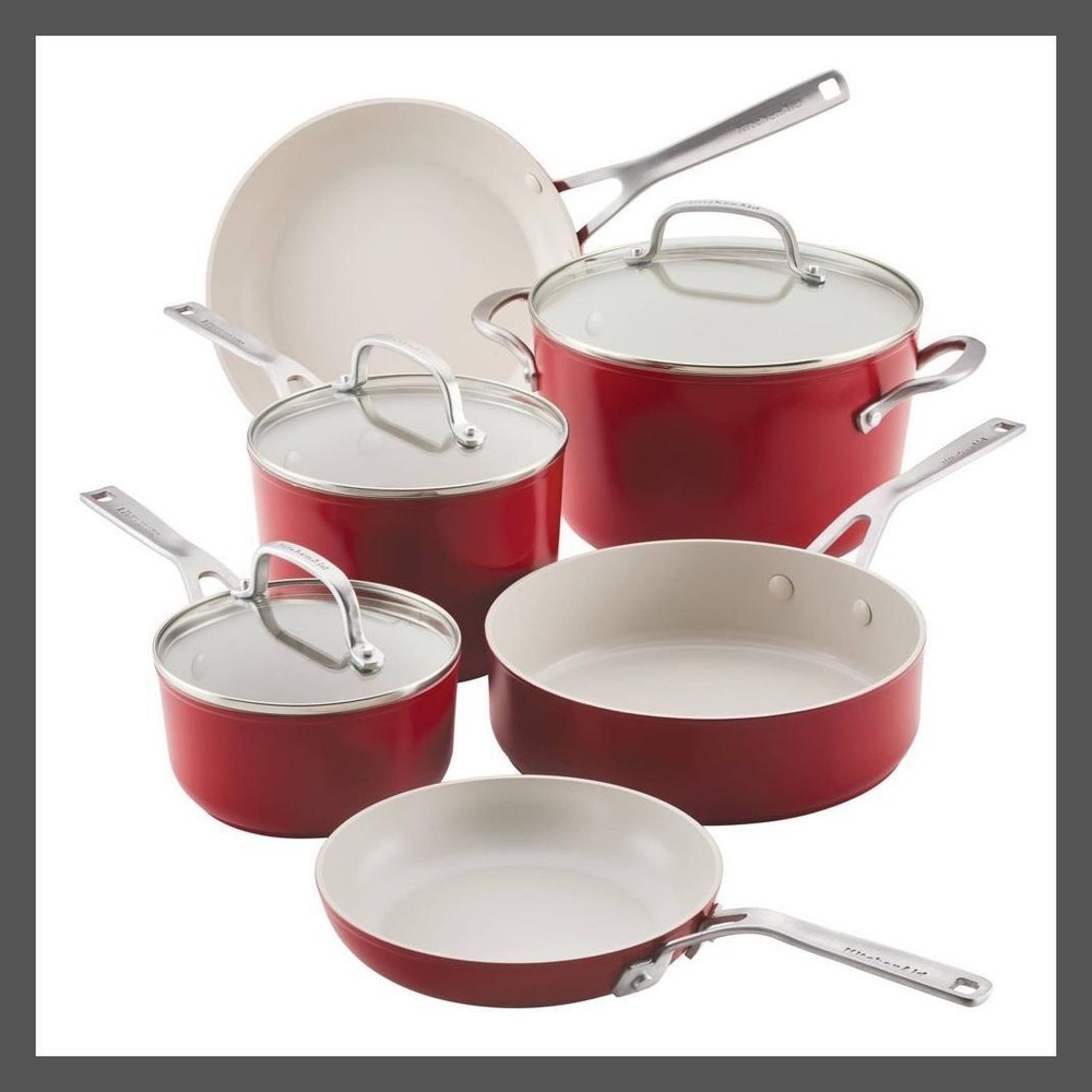 KitchenAid 9pc Ceramic Forged Aluminum Nonstick Cookware Set Empire Red: