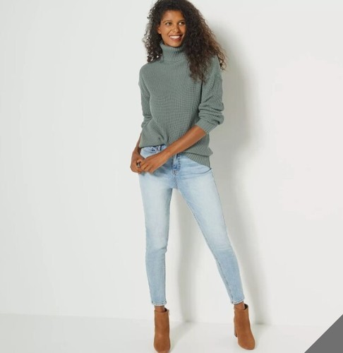 Belle by Kim Gravel Shaker Knit Turtleneck Tunic Sweater A463353 Moss Sz XS NEW - Picture 2 of 8
